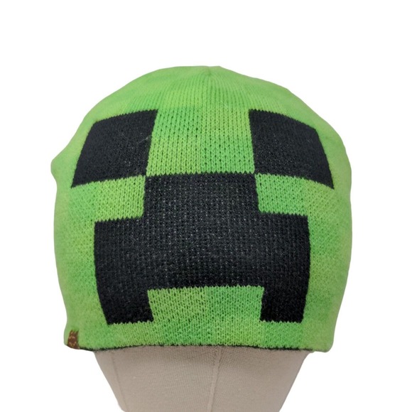 Jinx Boy's Knit Minecraft Beanie Cap Hat Green Creeper 100% Acrylic - Picture 1 of 10